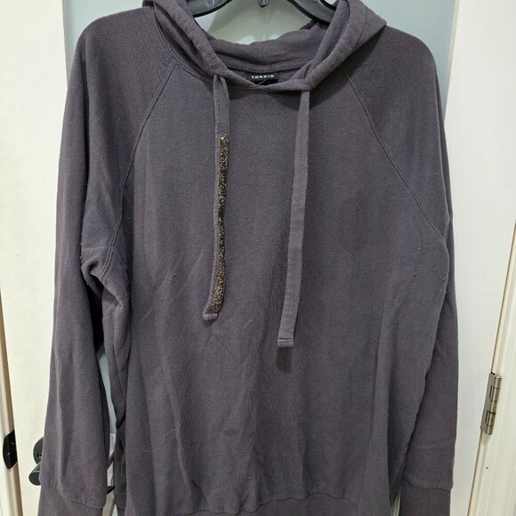 torrid Tops - Torrid Grey Hoodie Sweatshirt w/ Sparkly Drawstrings – Size 3